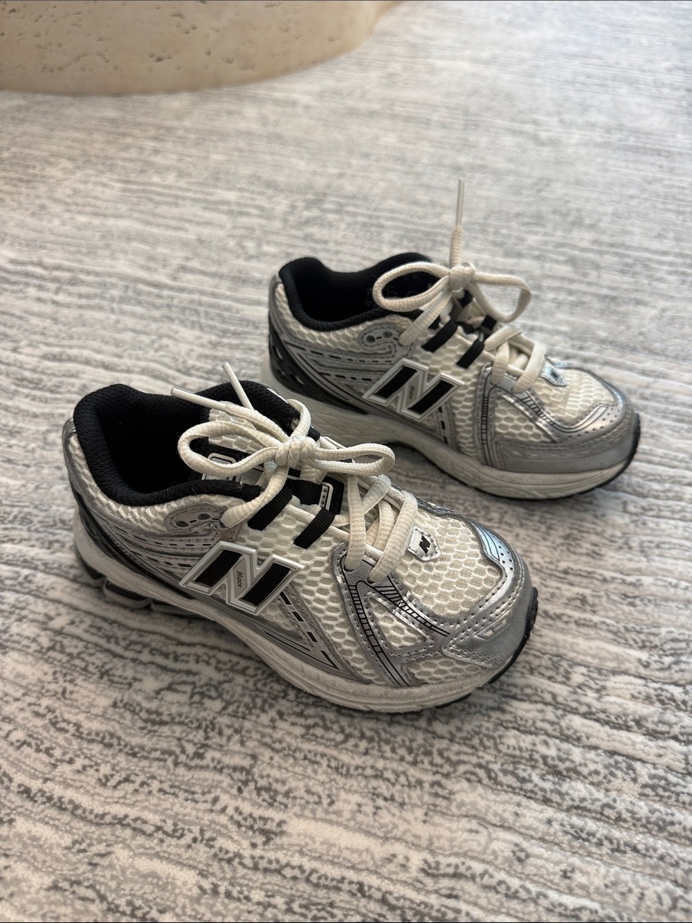 New Balance Kids Silver, White & Black Athletic Sneakers